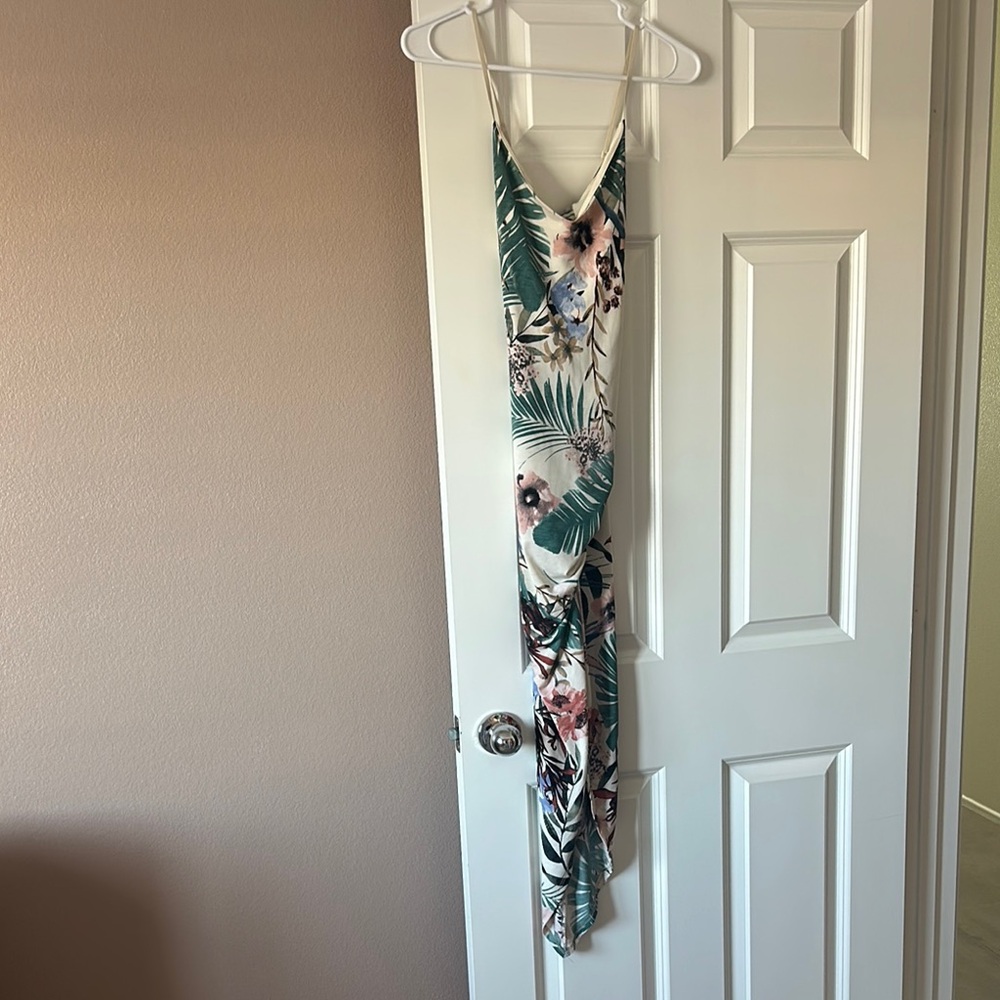 Windsor Asymmetrical Floral Dress - Green and Pink